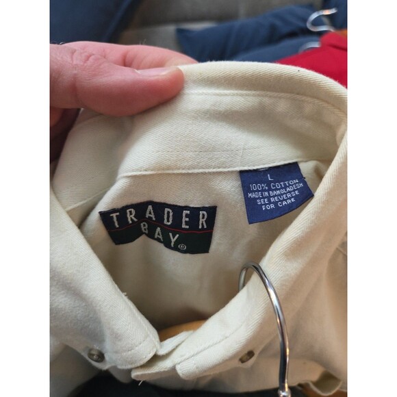 #61 vintage Trader Bay Men's Large button up beige flannel shirt 100% cotton - Picture 4 of 4